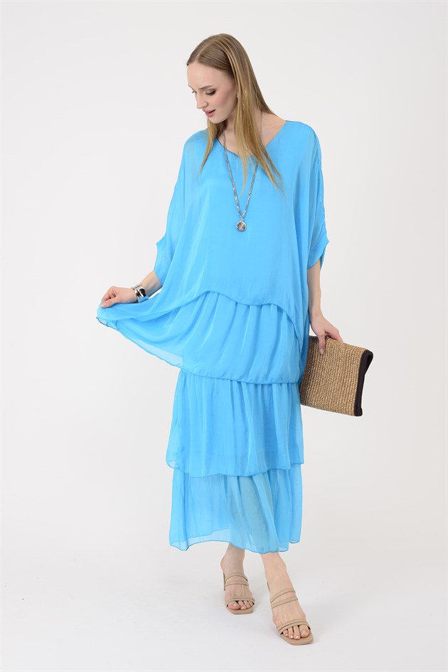 6105 PRATO YARASA KOL KAT KAT İPEK ELBİSE