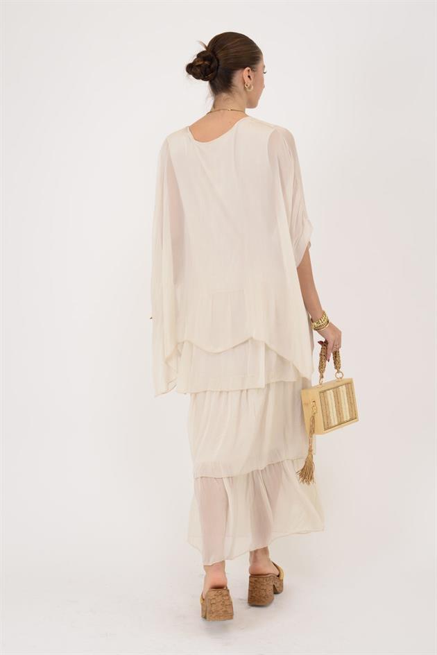 6105 PRATO YARASA KOL KAT KAT İPEK ELBİSE