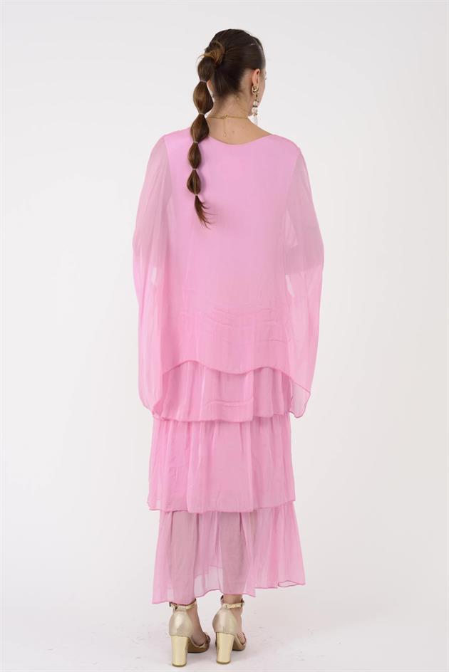 6105 PRATO YARASA KOL KAT KAT İPEK ELBİSE