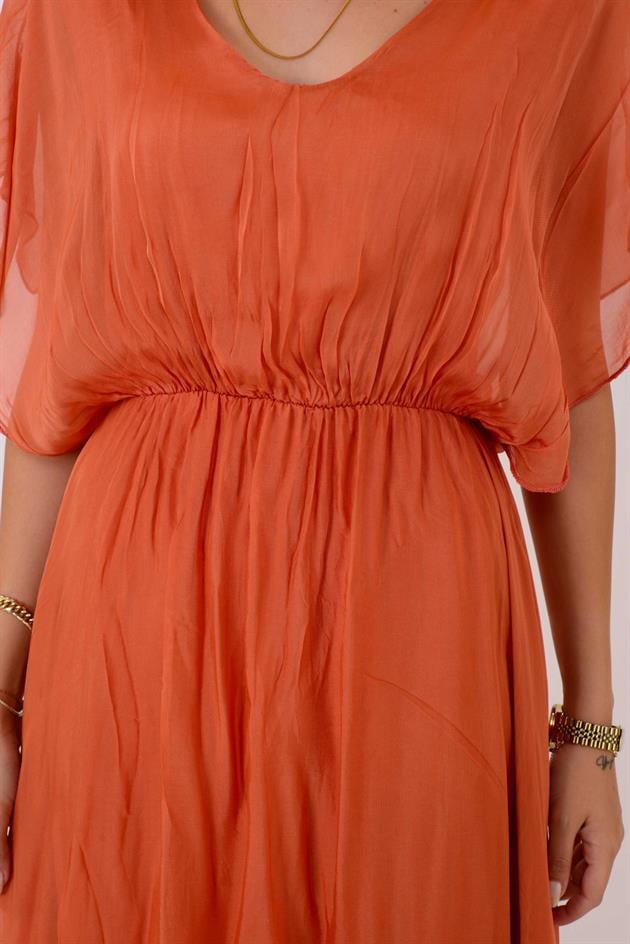 6108 BELİ BÜZGÜLÜ ASİMETRİK İPEK ELBİSE