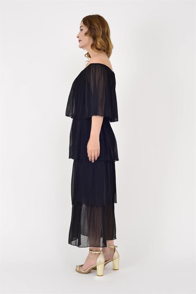 6109 MADONNA YAKA KAT KAT İPEK ELBİSE