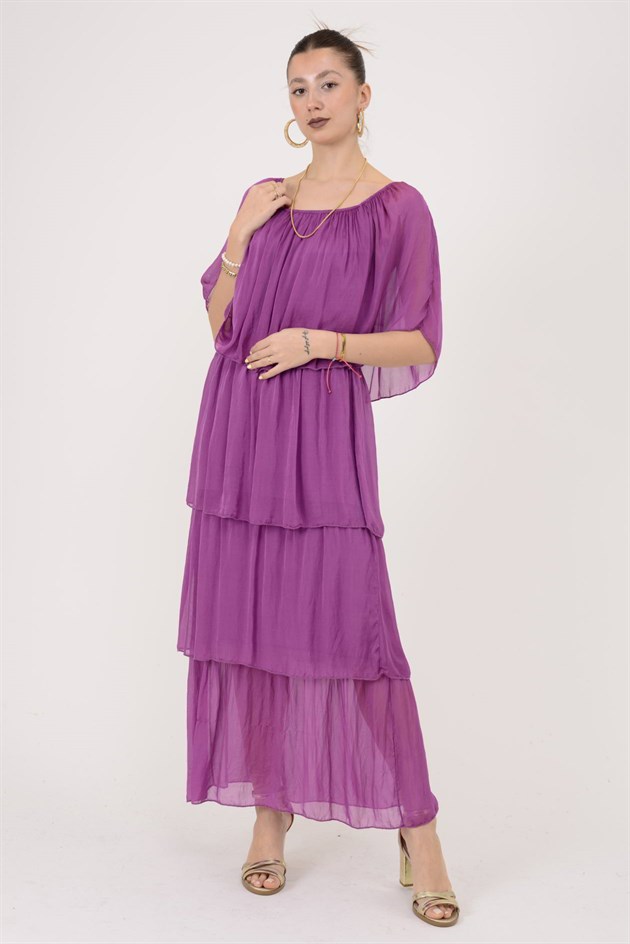 6109 MADONNA YAKA KAT KAT İPEK ELBİSE