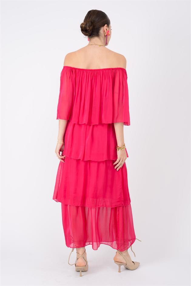 6109 MADONNA YAKA KAT KAT İPEK ELBİSE