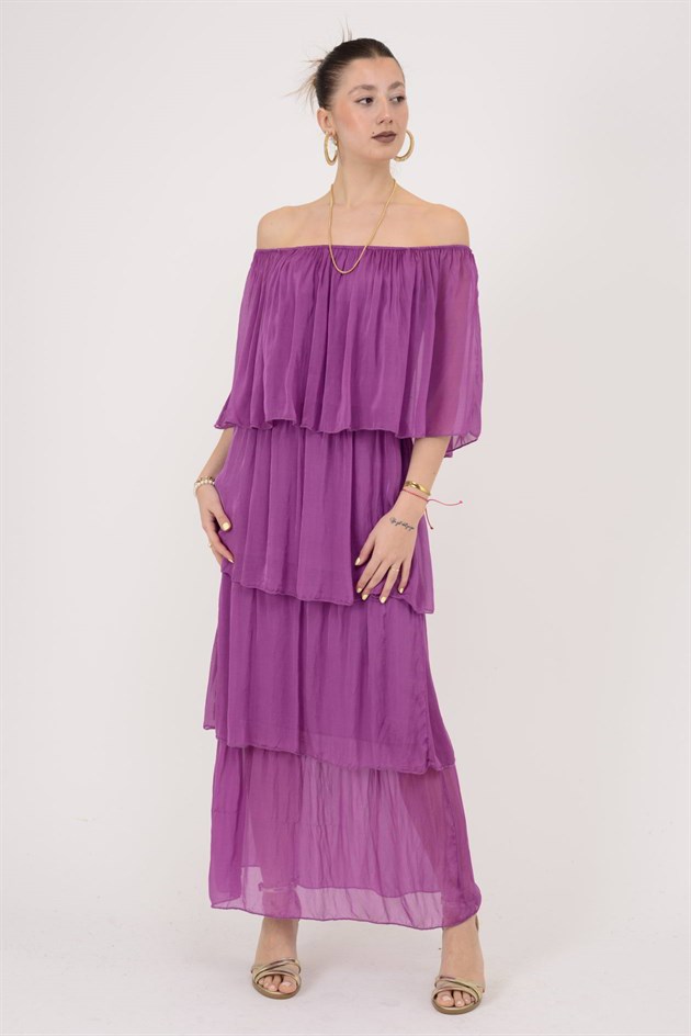 6109 MADONNA YAKA KAT KAT İPEK ELBİSE