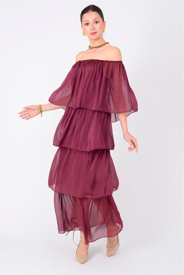 6109 MADONNA YAKA KAT KAT İPEK ELBİSE