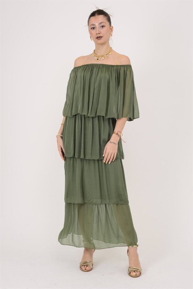 6109 MADONNA YAKA KAT KAT İPEK ELBİSE