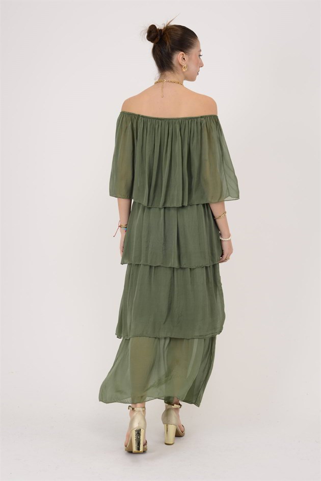 6109 MADONNA YAKA KAT KAT İPEK ELBİSE