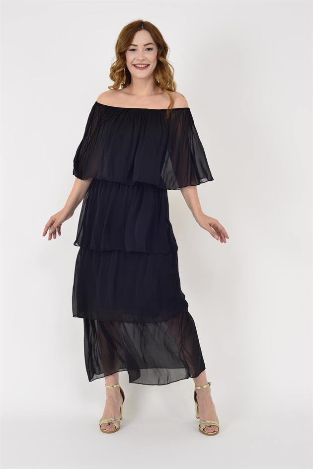 6109 MADONNA YAKA KAT KAT İPEK ELBİSE