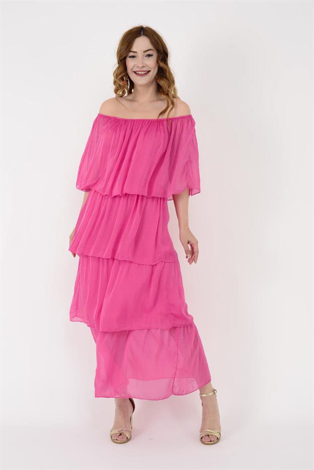 6109 MADONNA YAKA KAT KAT İPEK ELBİSE