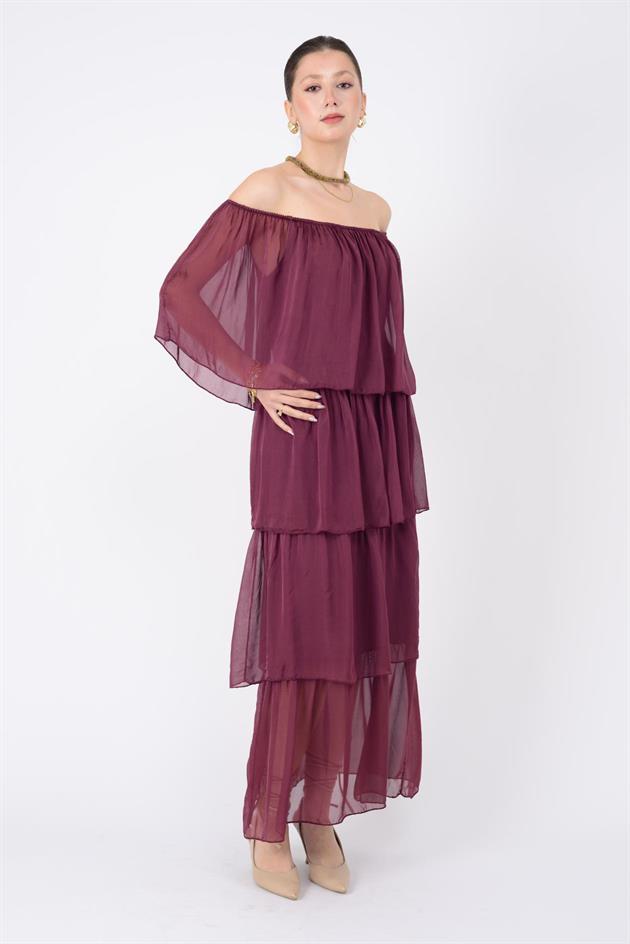 6109 MADONNA YAKA KAT KAT İPEK ELBİSE