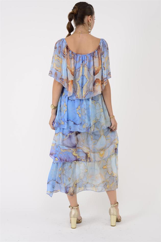 6109 MAGMA MADONNA YAKA KAT KAT İPEK ELBİSE