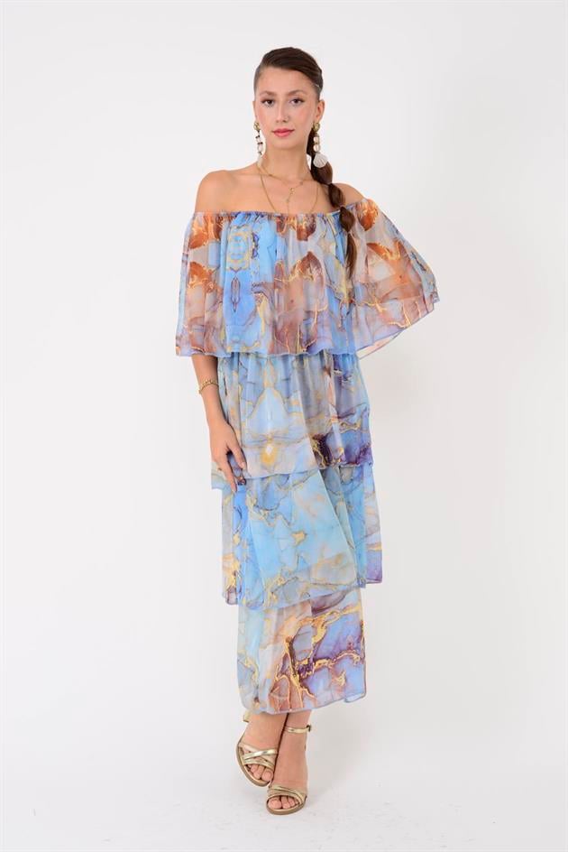 6109 MAGMA MADONNA YAKA KAT KAT İPEK ELBİSE