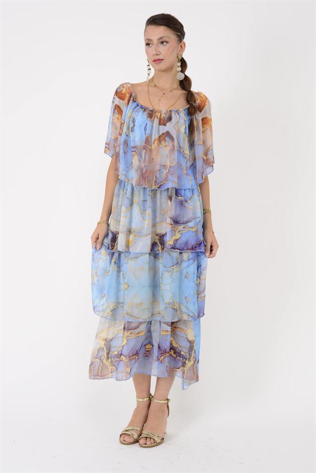 6109 MAGMA MADONNA YAKA KAT KAT İPEK ELBİSE