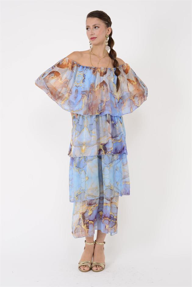 6109 MAGMA MADONNA YAKA KAT KAT İPEK ELBİSE