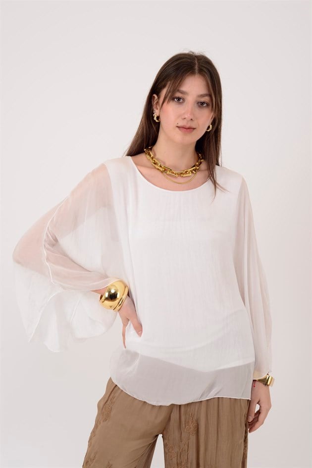 6115 İSPANYOL KOL İPEK BLUZ