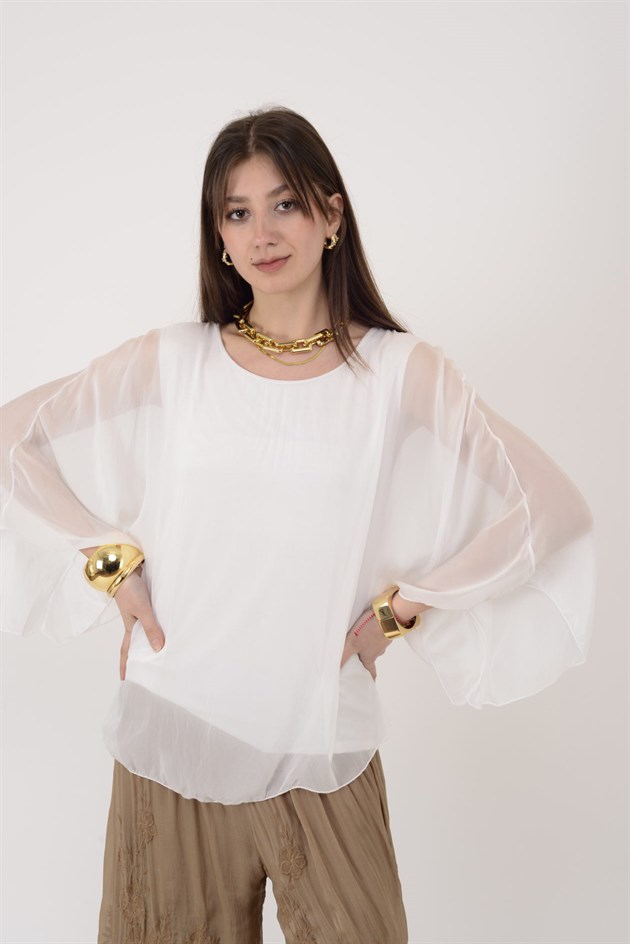 6115 İSPANYOL KOL İPEK BLUZ