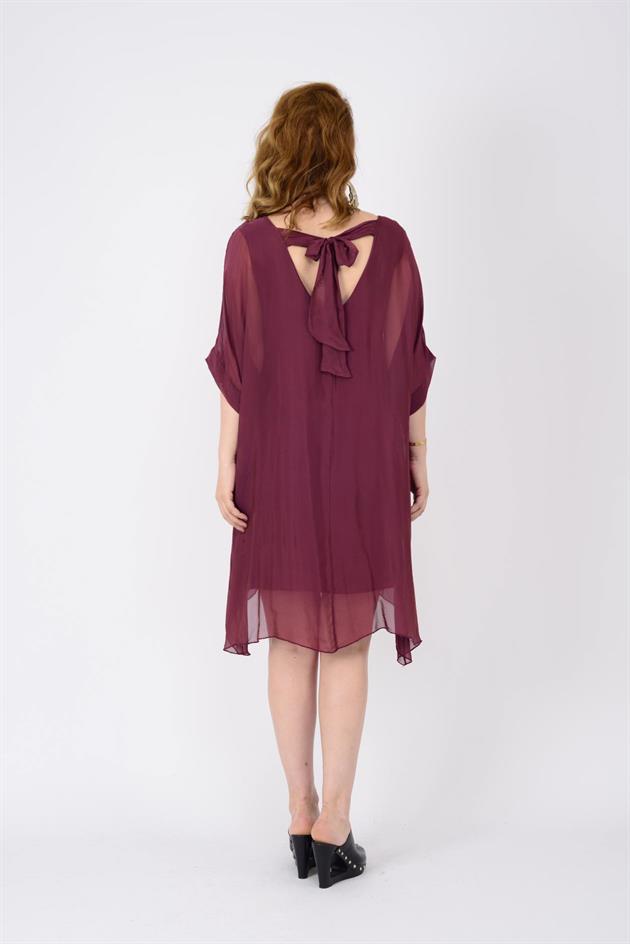 6129 SIRTI BAĞLAMALI İPEK ELBİSE