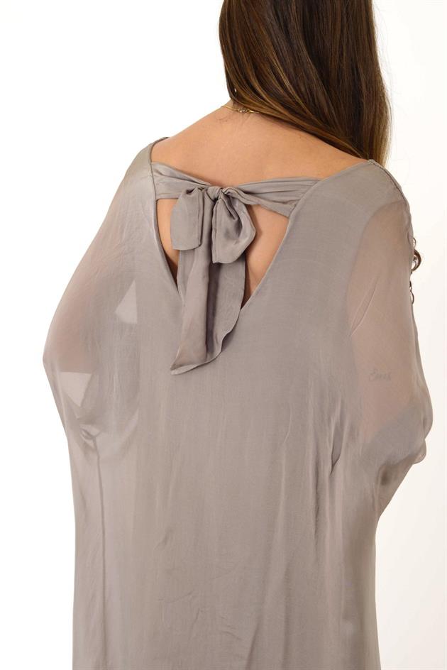 6129 SIRTI BAĞLAMALI İPEK ELBİSE