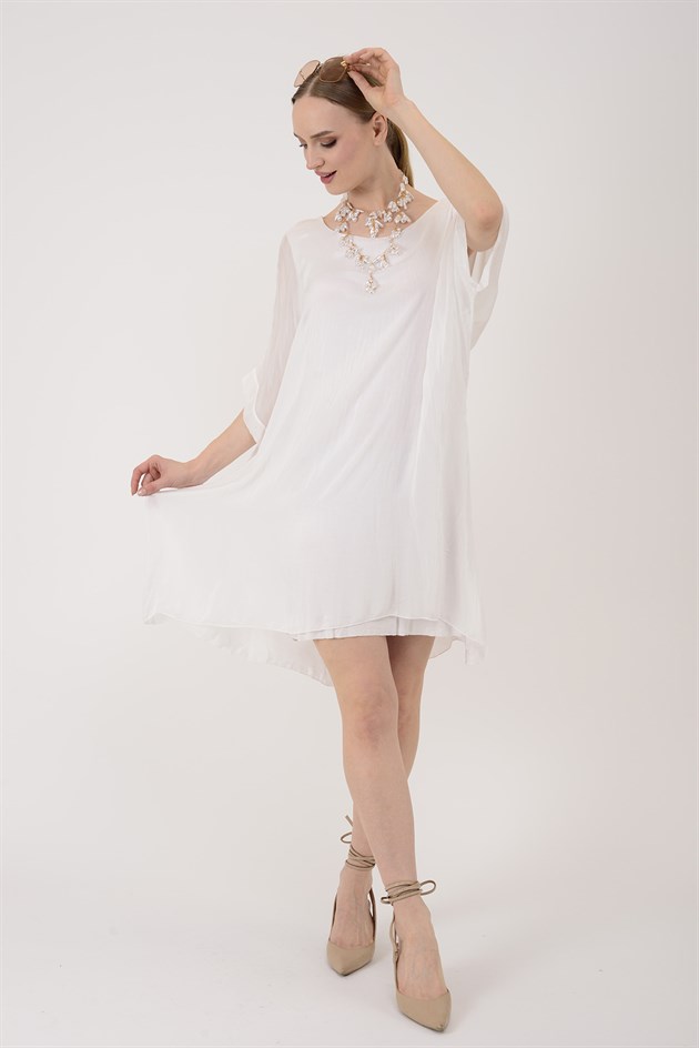 6129 SIRTI BAĞLAMALI İPEK ELBİSE