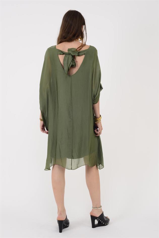 6129 SIRTI BAĞLAMALI İPEK ELBİSE