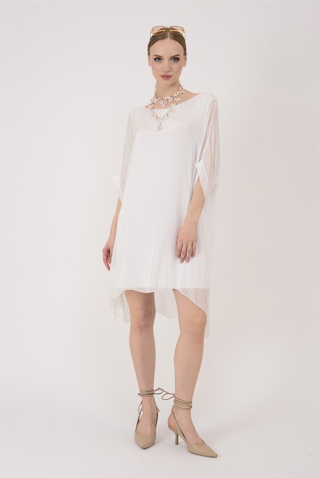 6129 SIRTI BAĞLAMALI İPEK ELBİSE