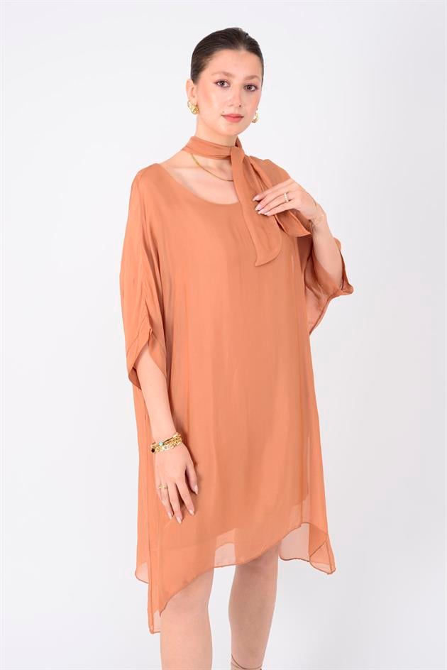 6129 SIRTI BAĞLAMALI İPEK ELBİSE