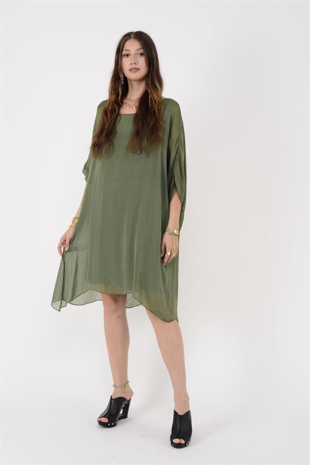 6129 SIRTI BAĞLAMALI İPEK ELBİSE