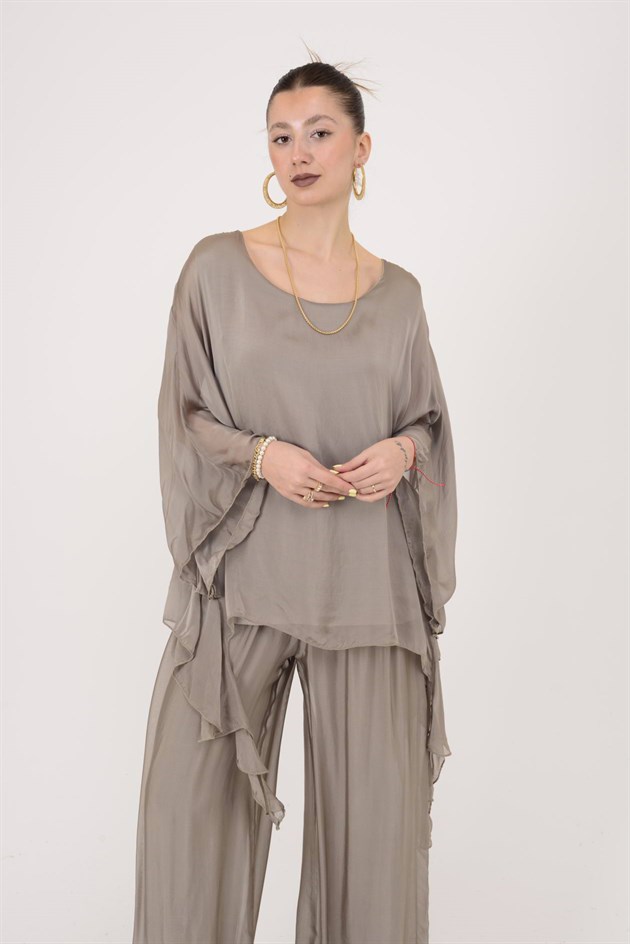 6157 KOLLARI FIRFIR DETAYLI İPEK BLUZ