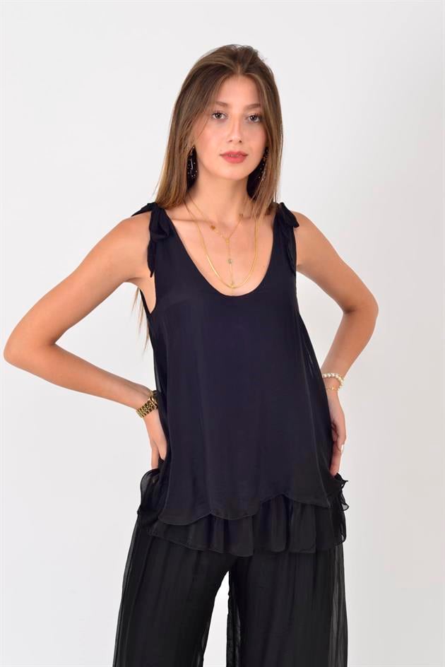 61813 OMUZDAN BAĞLAMALI ASKILI İPEK BLUZ