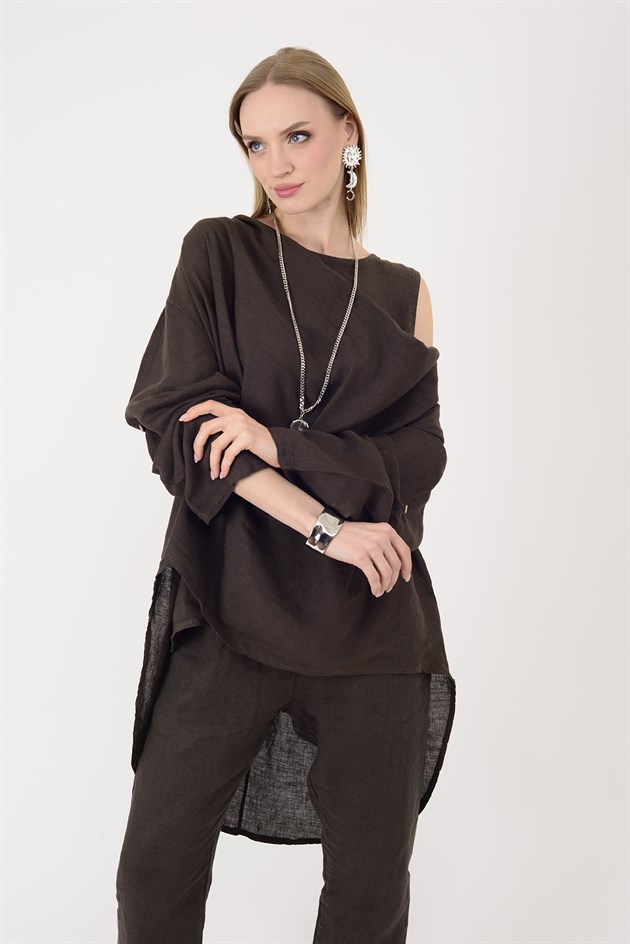 61863 DEGAJE YAKA 2Lİ KETEN BLUZ