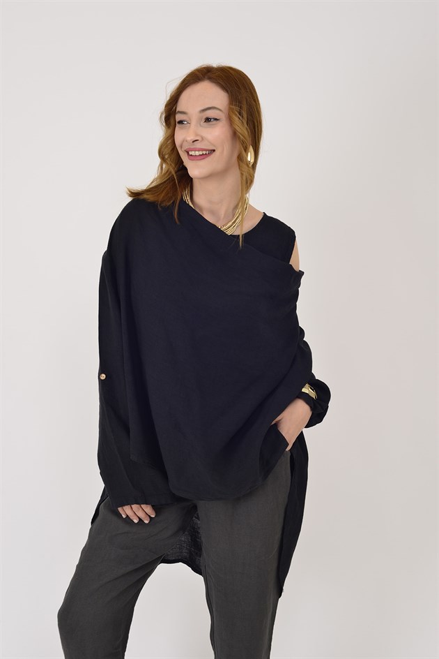 61863 DEGAJE YAKA 2Lİ KETEN BLUZ