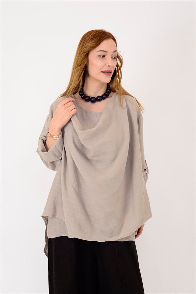 61863 DEGAJE YAKA 2Lİ KETEN BLUZ