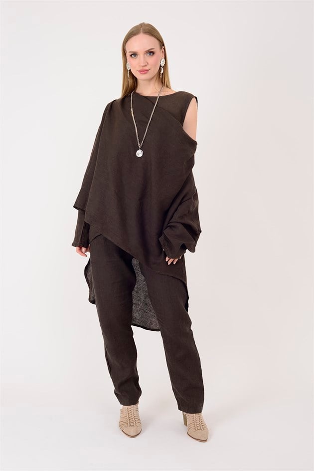 61863 DEGAJE YAKA 2Lİ KETEN BLUZ