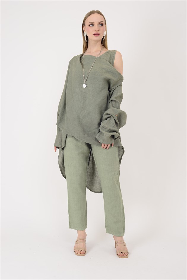 61863 DEGAJE YAKA 2Lİ KETEN BLUZ