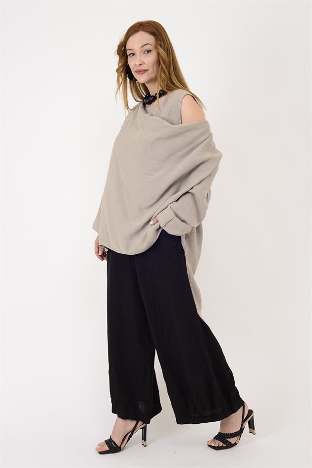 61863 DEGAJE YAKA 2Lİ KETEN BLUZ