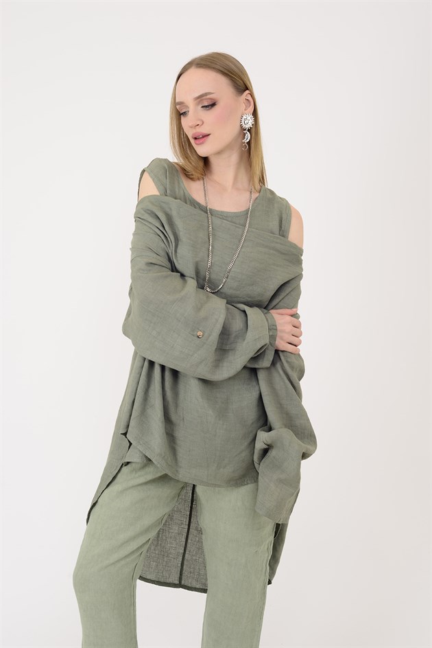 61863 DEGAJE YAKA 2Lİ KETEN BLUZ