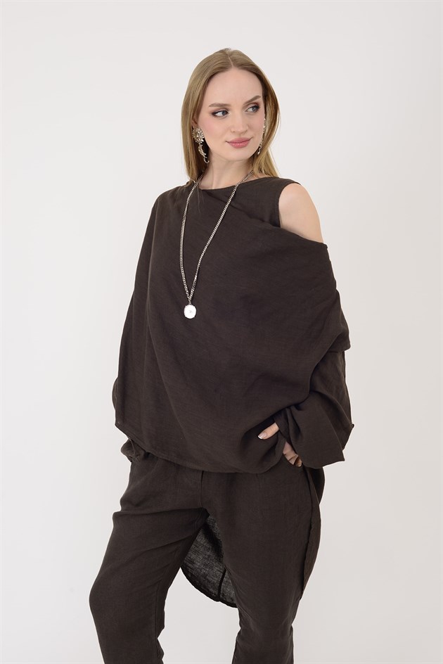 61863 DEGAJE YAKA 2Lİ KETEN BLUZ