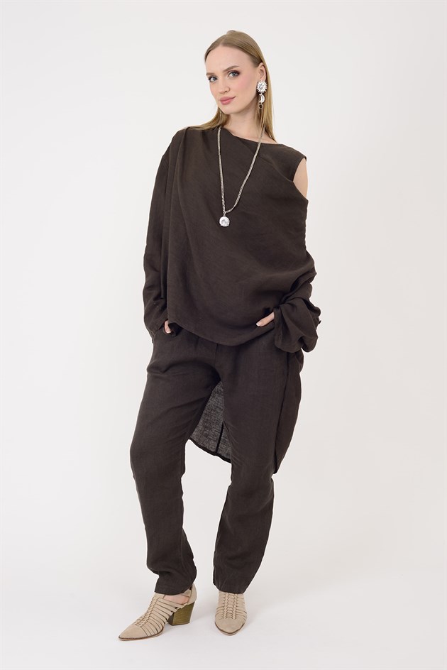 61863 DEGAJE YAKA 2Lİ KETEN BLUZ