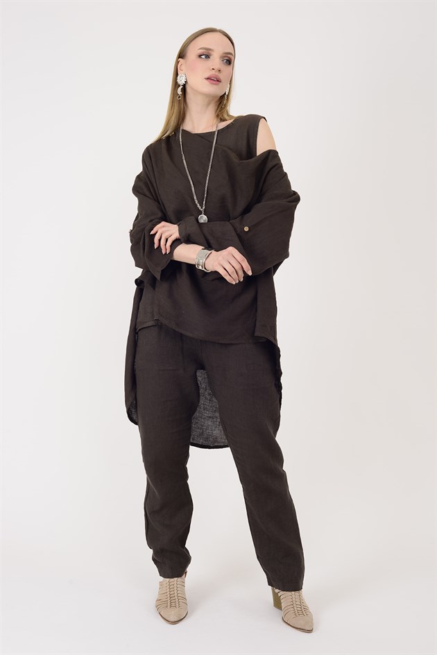 61863 DEGAJE YAKA 2Lİ KETEN BLUZ