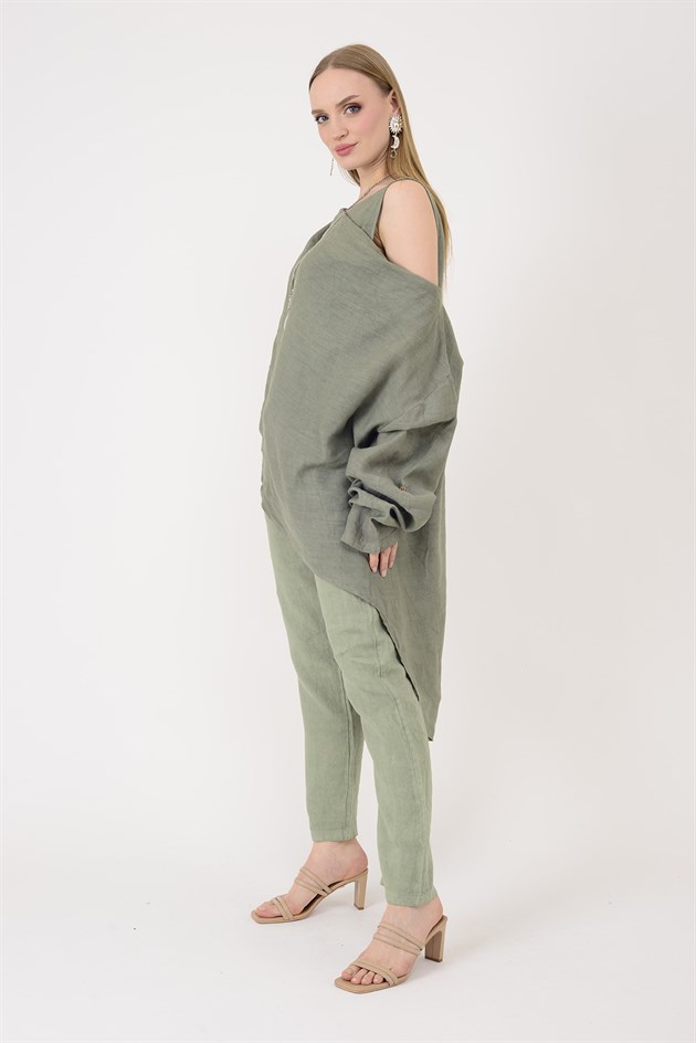 61863 DEGAJE YAKA 2Lİ KETEN BLUZ