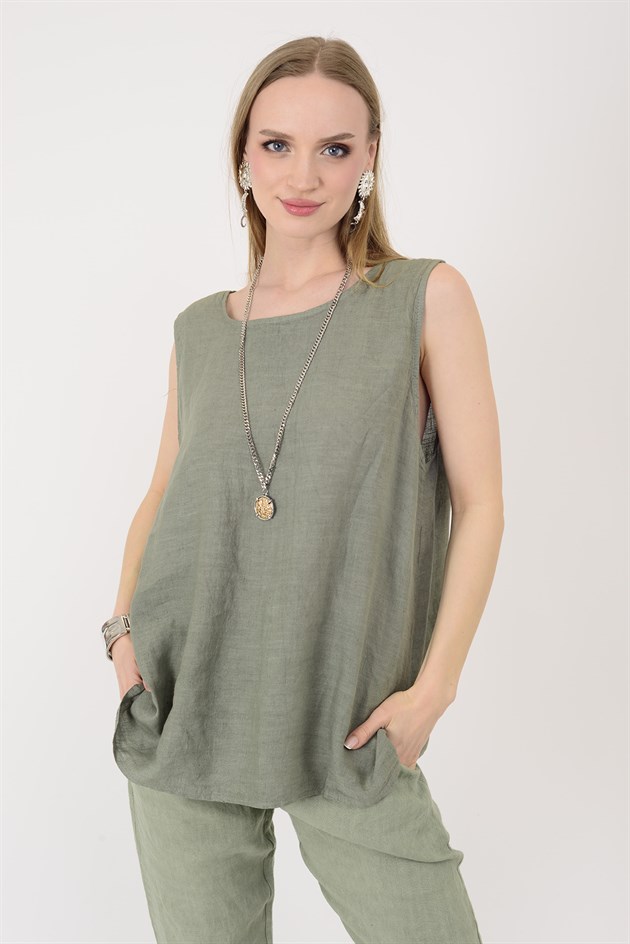 61863 DEGAJE YAKA 2Lİ KETEN BLUZ