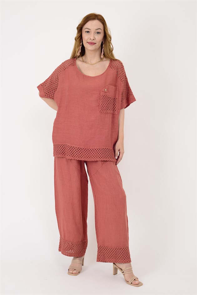 62009 AJUR DETAYLI TEK CEPLİ 2Lİ KETEN TAKIM