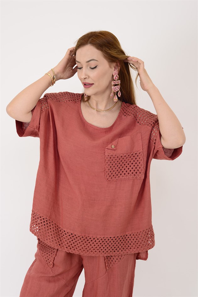 62009 AJUR DETAYLI TEK CEPLİ 2Lİ KETEN TAKIM