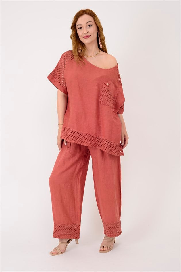 62009 AJUR DETAYLI TEK CEPLİ 2Lİ KETEN TAKIM