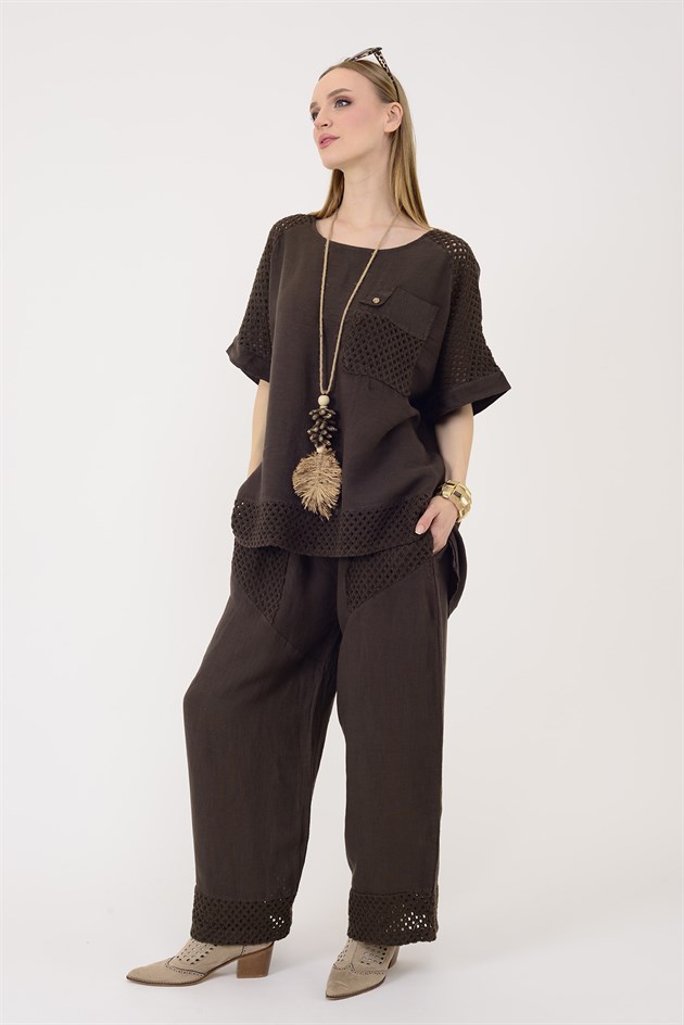 62009 AJUR DETAYLI TEK CEPLİ 2Lİ KETEN TAKIM