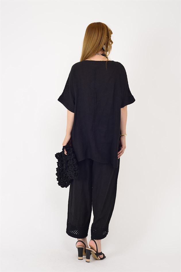 62009 AJUR DETAYLI TEK CEPLİ 2Lİ KETEN TAKIM