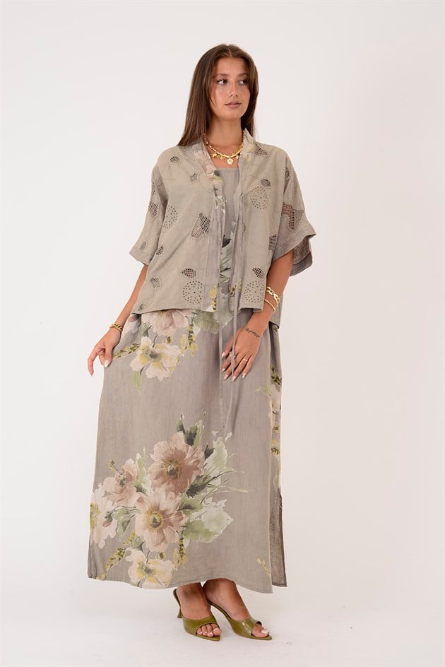 62189 BUKET DESEN BOLERO DETAYLI 2Lİ KETEN TAKIM