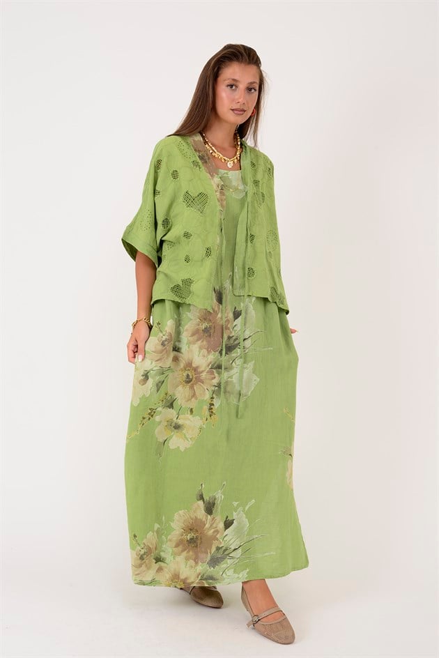 62189 BUKET DESEN BOLERO DETAYLI 2Lİ KETEN TAKIM