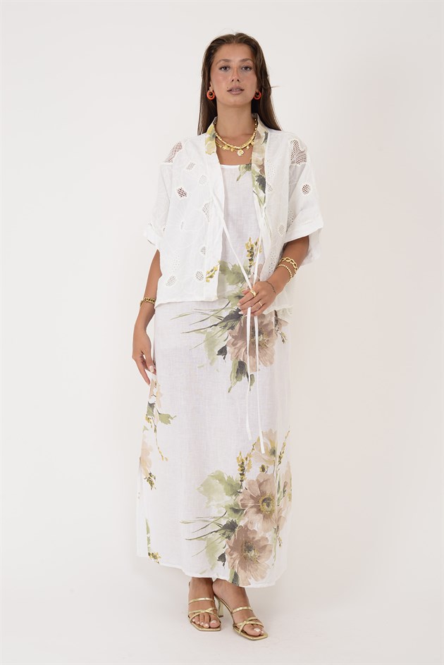 62189 BUKET DESEN BOLERO DETAYLI 2Lİ KETEN TAKIM
