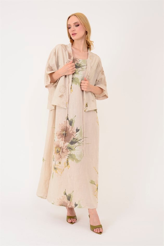 62189 BUKET DESEN BOLERO DETAYLI 2Lİ KETEN TAKIM